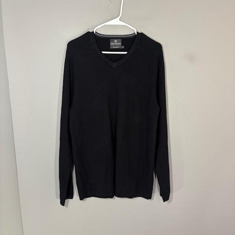 Mack Weldon Sweater Mens Medium Black Tech Merino V Neck Knit Pullover Casual